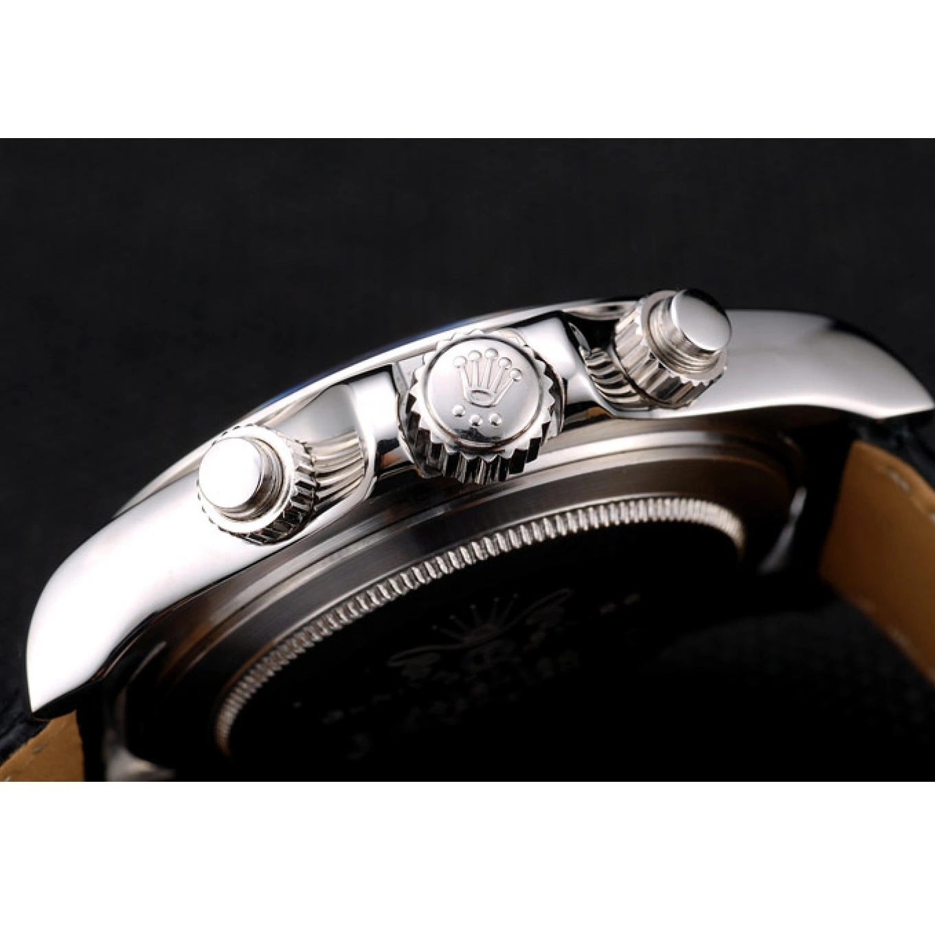 Good copy rolex watches Stainless Blue Rolex Case Steel Black Dial Daytona Strap Leather 0816